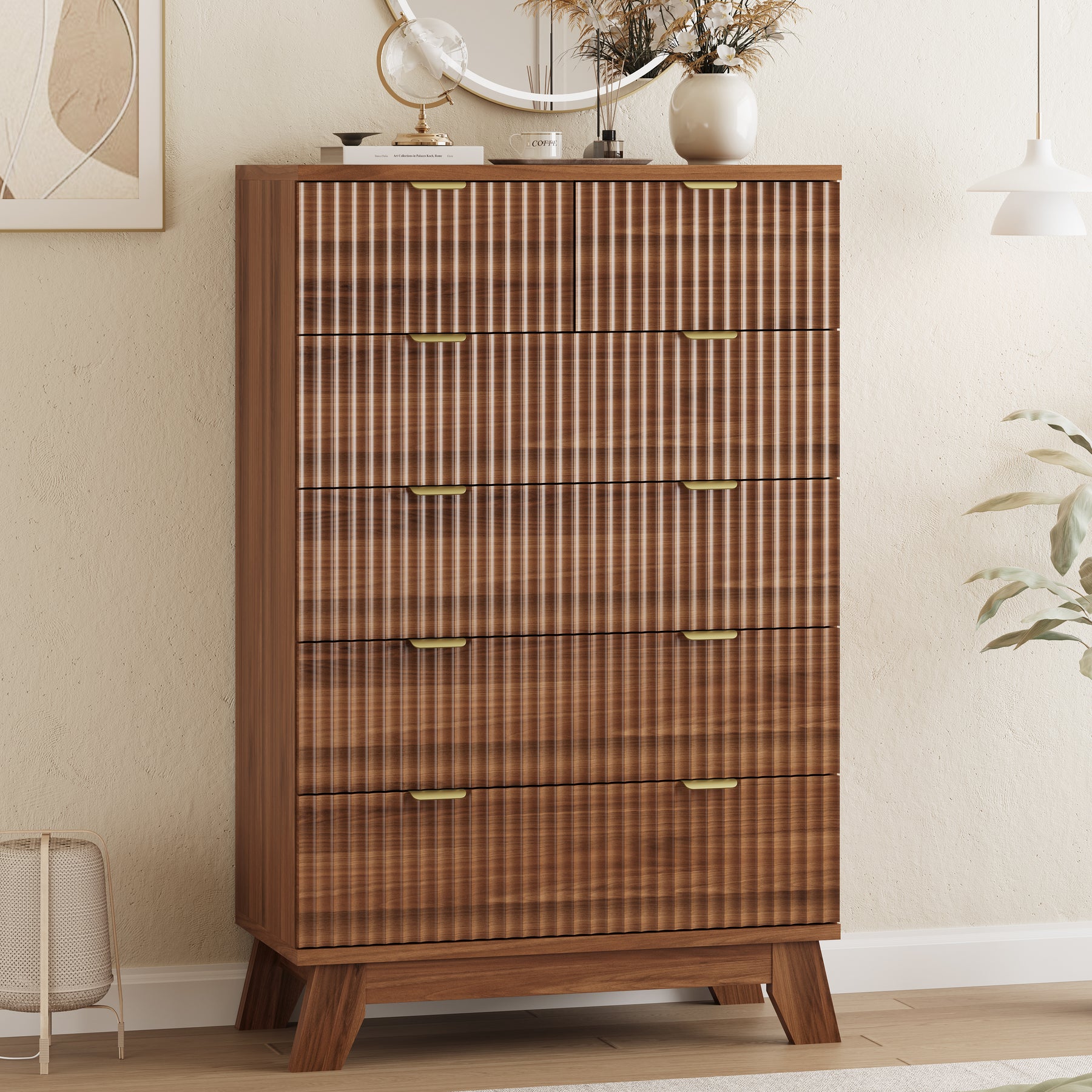 Linear Fluted Tall 6-Drawer Chest
