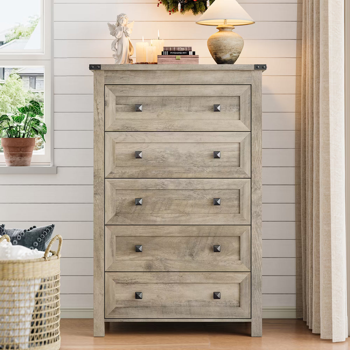 Ashford 5-Drawer Tall Dresser with Modern Bedroom Storage & Metal Handles | ANYMAPLE