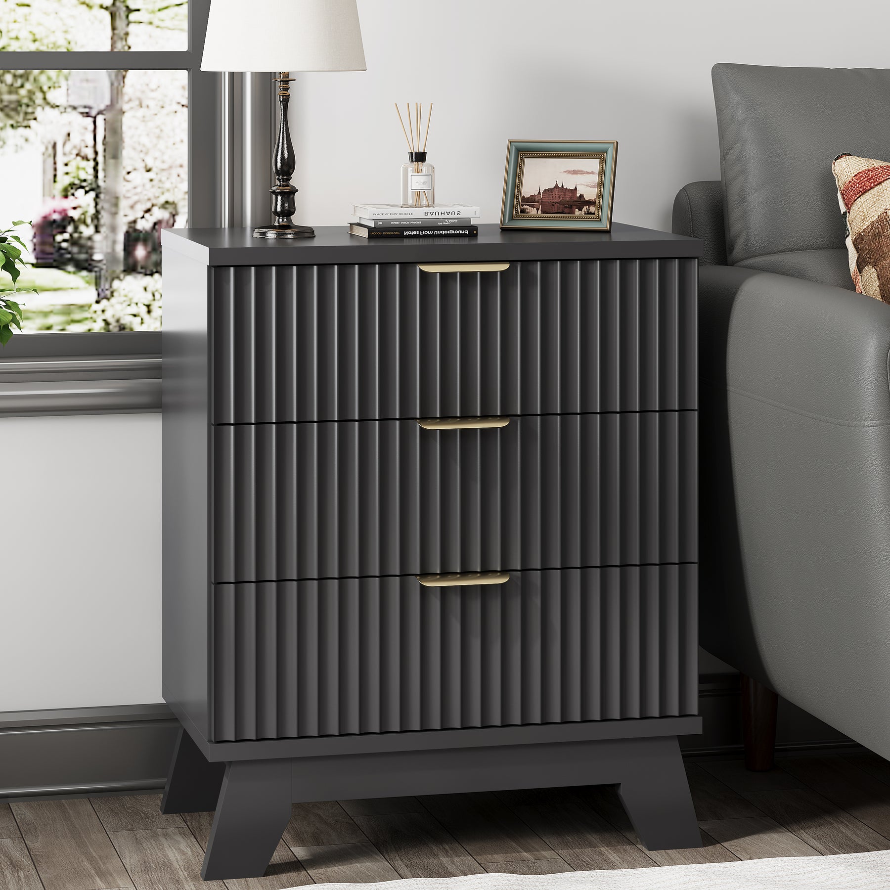 Linear Fluted 3-Drawer Nightstand