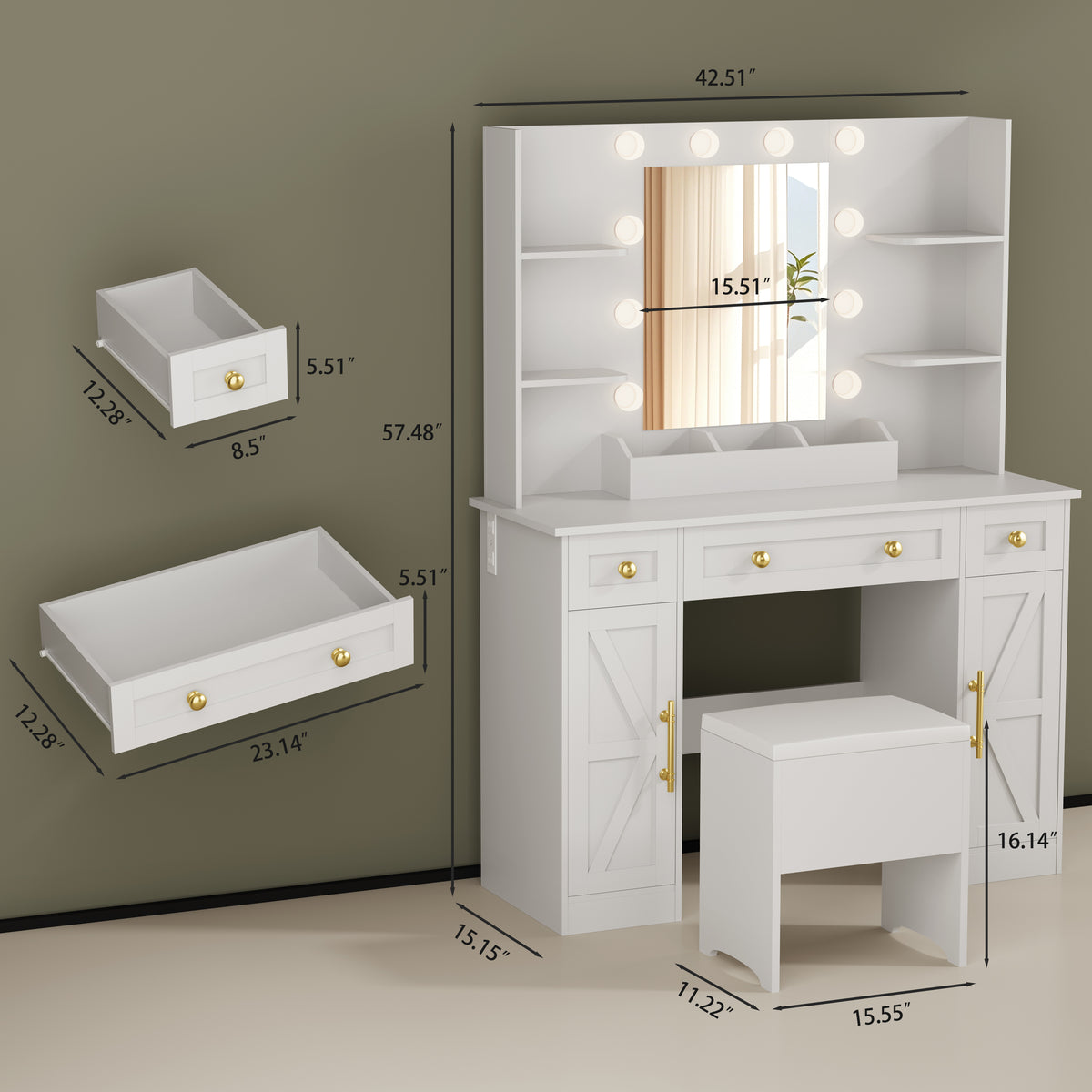 Anymaple Vanity Desk with Mirror & Lights