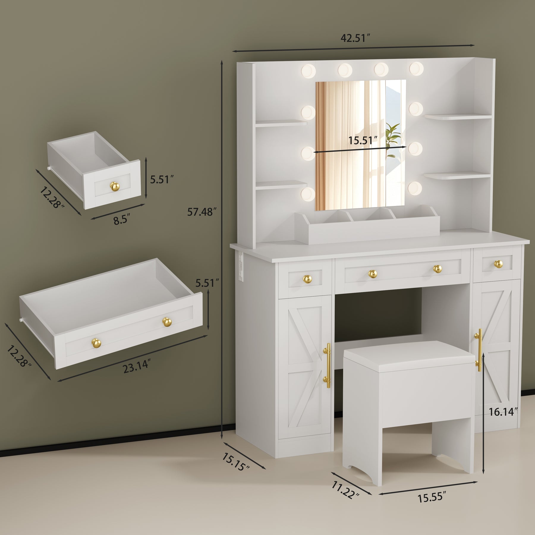 Anymaple Vanity Desk with Mirror & Lights