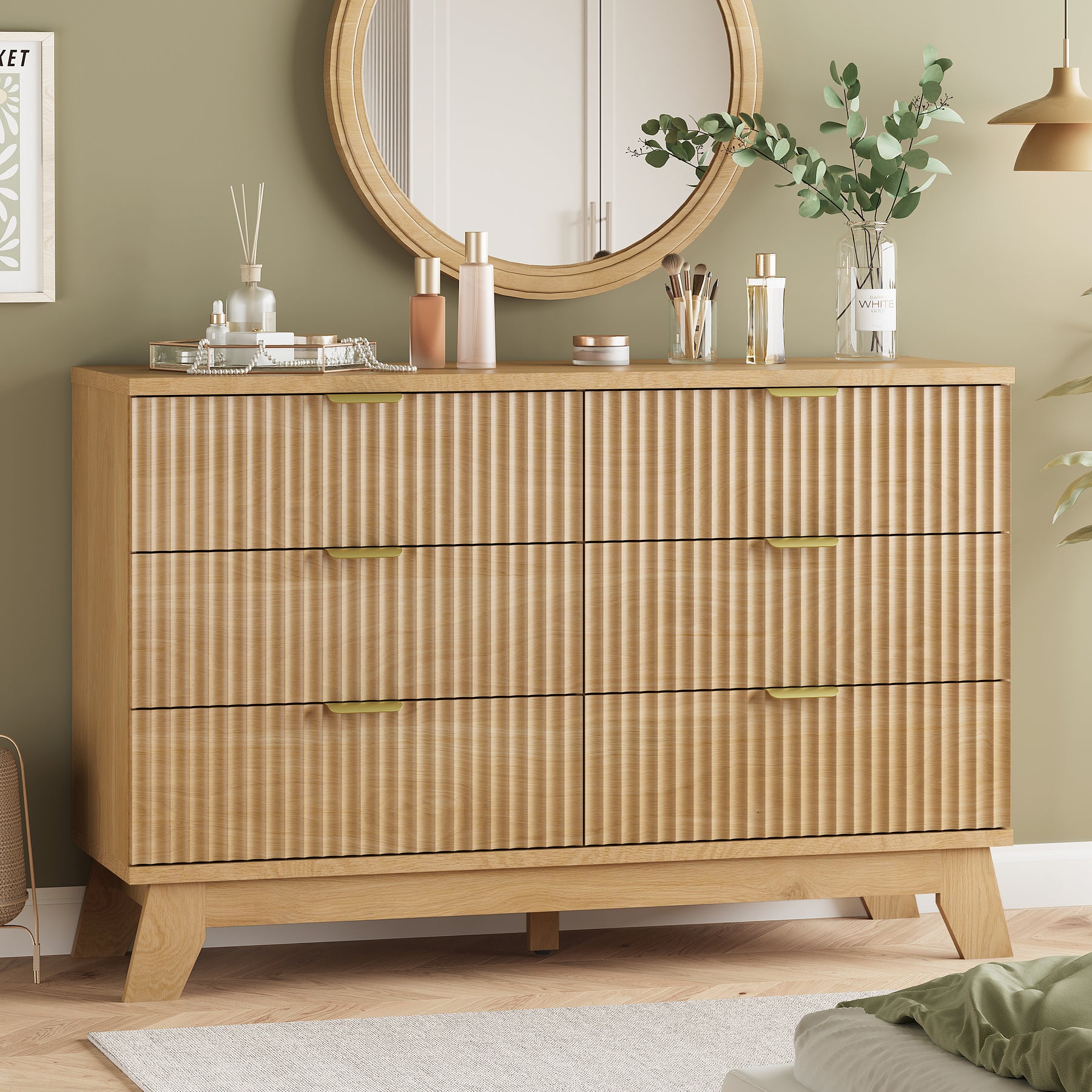 Linear Fluted 6-Drawer Wide Dresser