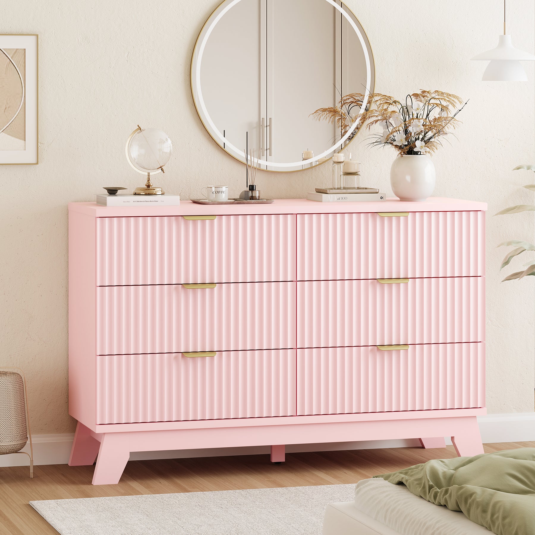 Linear Fluted 6-Drawer Wide Dresser
