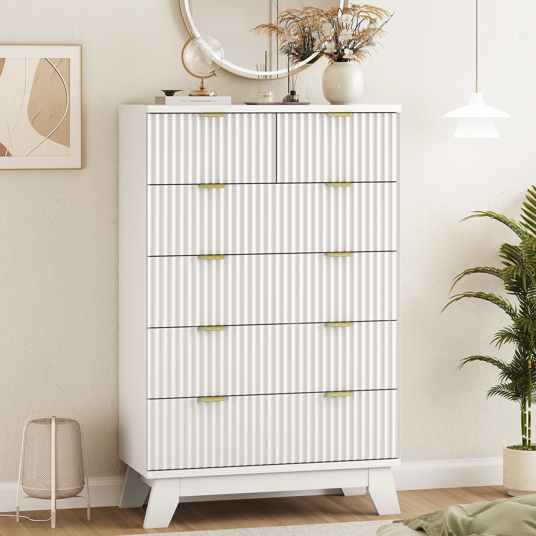 Linear Fluted Tall 6-Drawer Chest