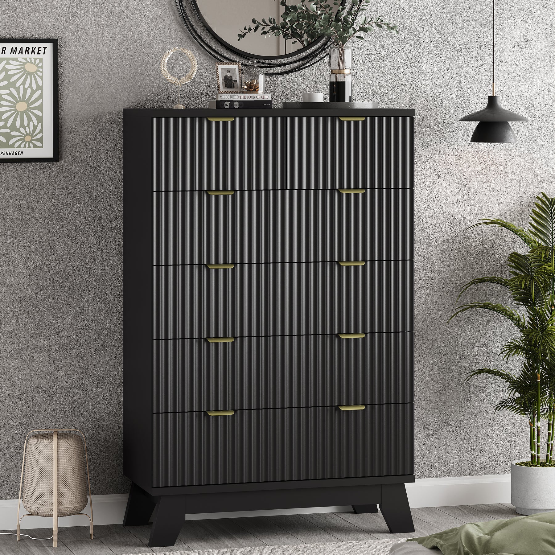Linear Fluted Tall 6-Drawer Chest