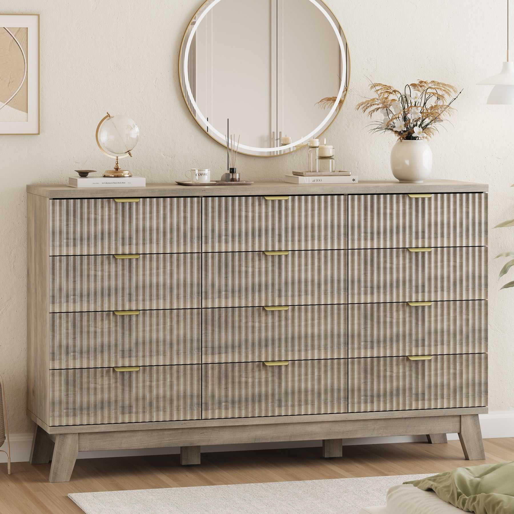 Linear Fluted 12-Drawer Storage Dresser