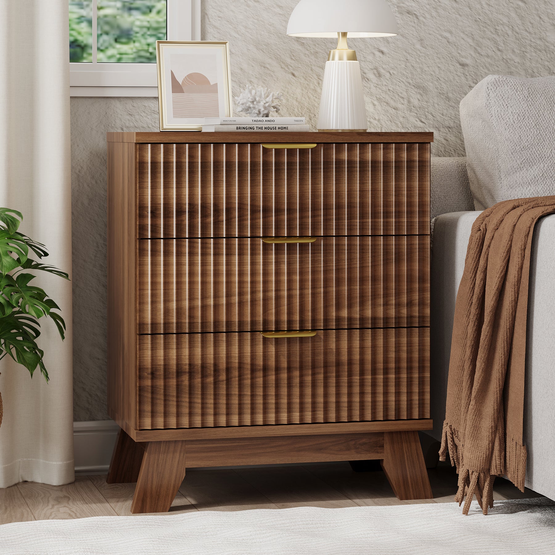 Linear Fluted 3-Drawer Nightstand