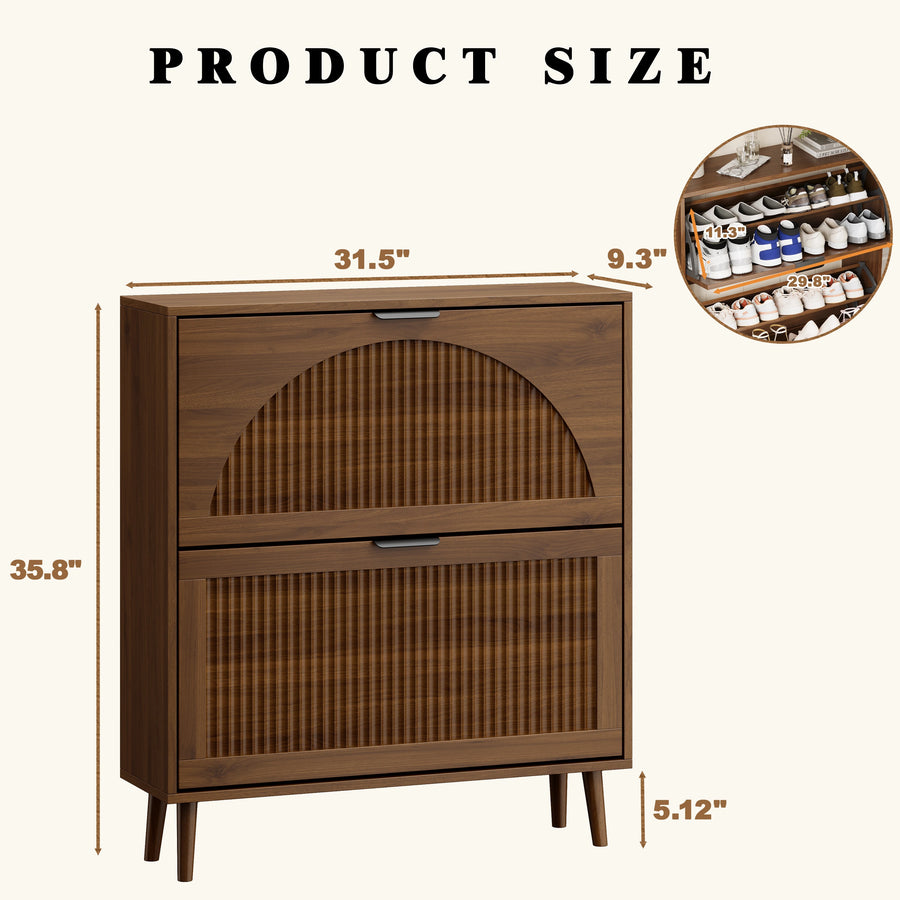 Elora walnut finish slim shoe cabinet dimensions: 31.5 in W x 9.3 in D x 35.8 in H