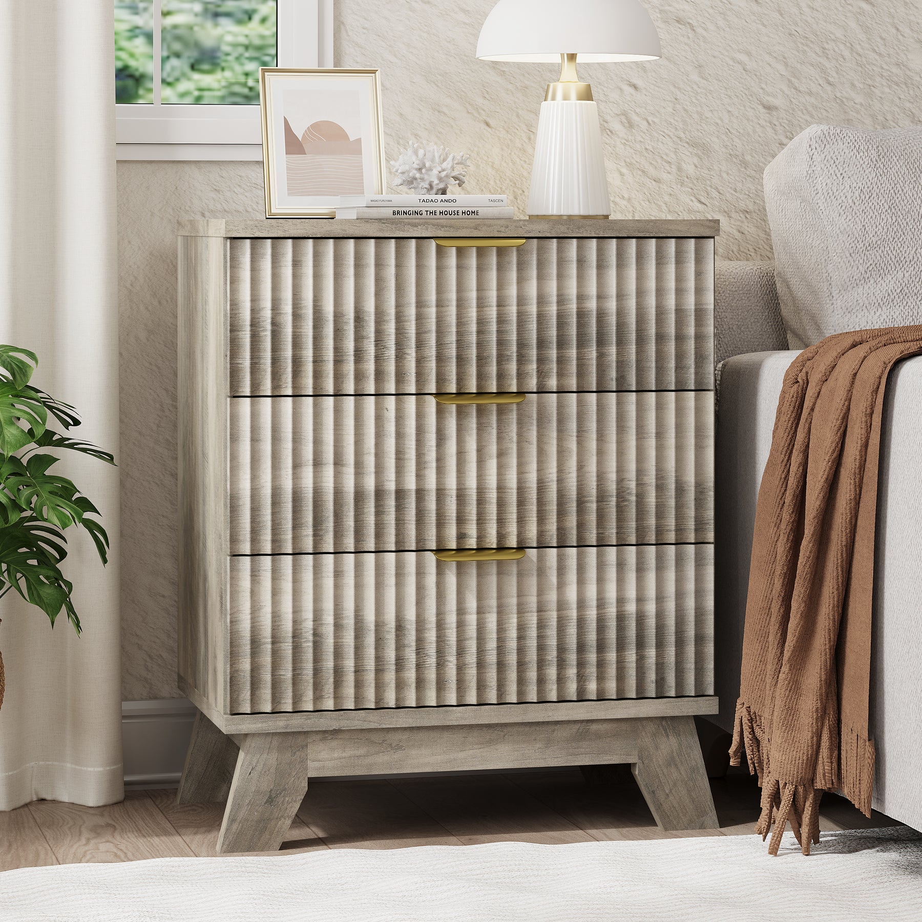 Linear Fluted 3-Drawer Nightstand