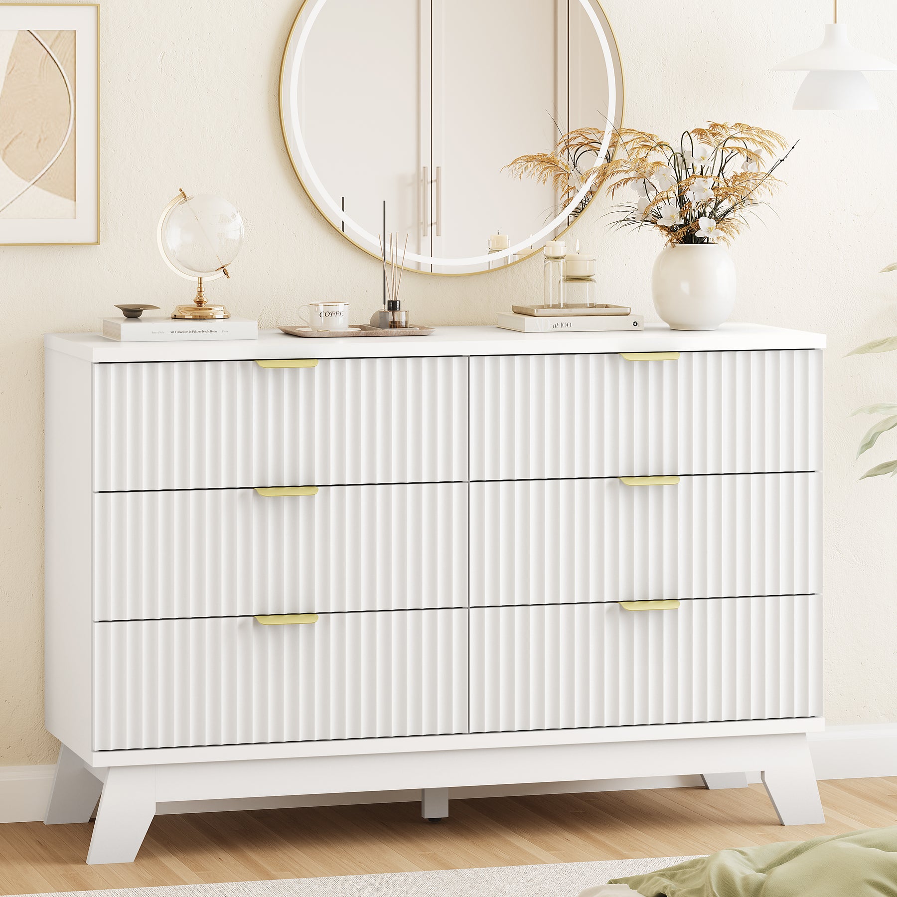 Linear Fluted 6-Drawer Wide Dresser