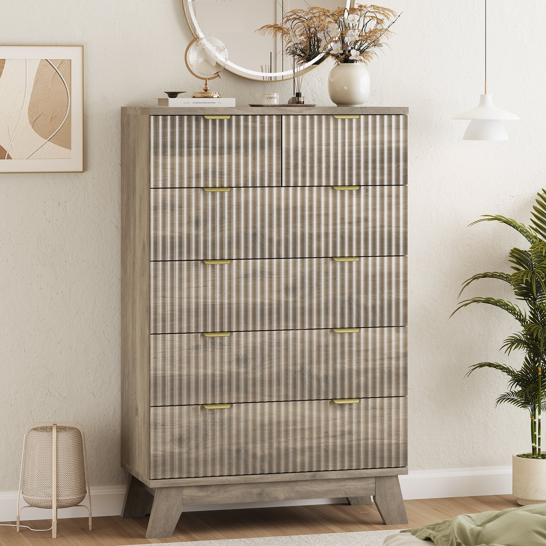 Linear Fluted Tall 6-Drawer Chest