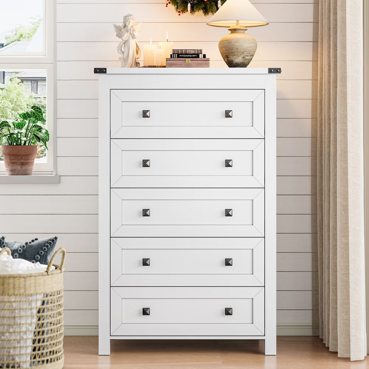 Ashford 5-Drawer Tall Dresser with Modern Bedroom Storage & Metal Handles | ANYMAPLE
