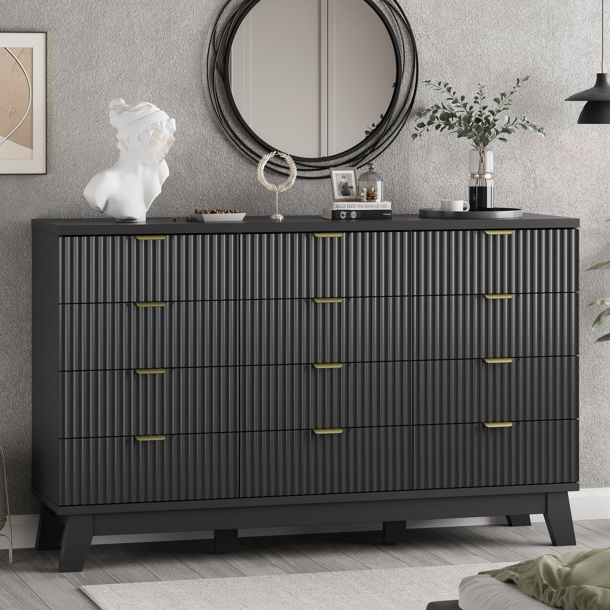 Linear Fluted 12-Drawer Storage Dresser