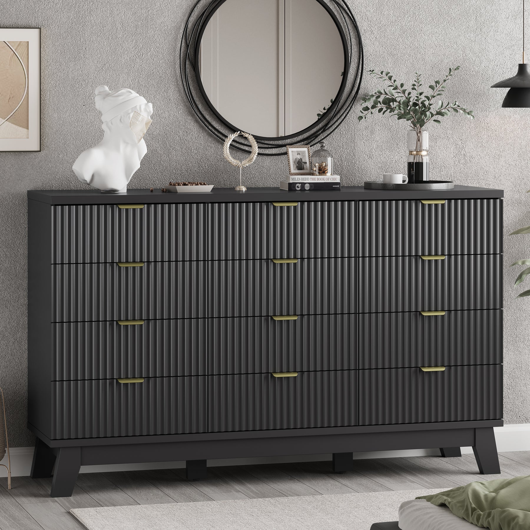 Linear Fluted 12-Drawer Storage Dresser