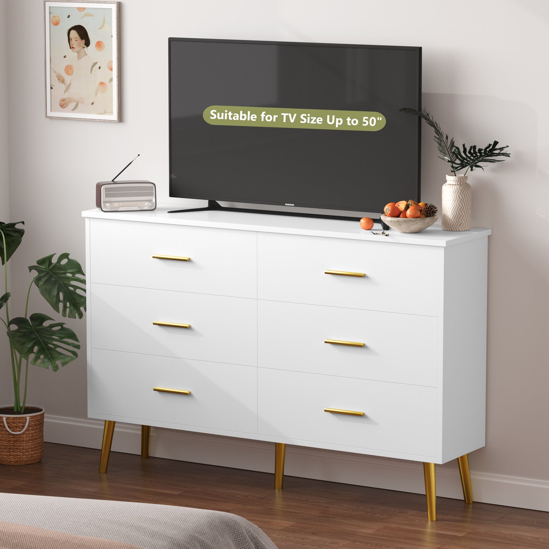 Anymple 6-Dresser with LED Lights, Modern Large Capacity Storage Cabinet, Living Room, Hallway