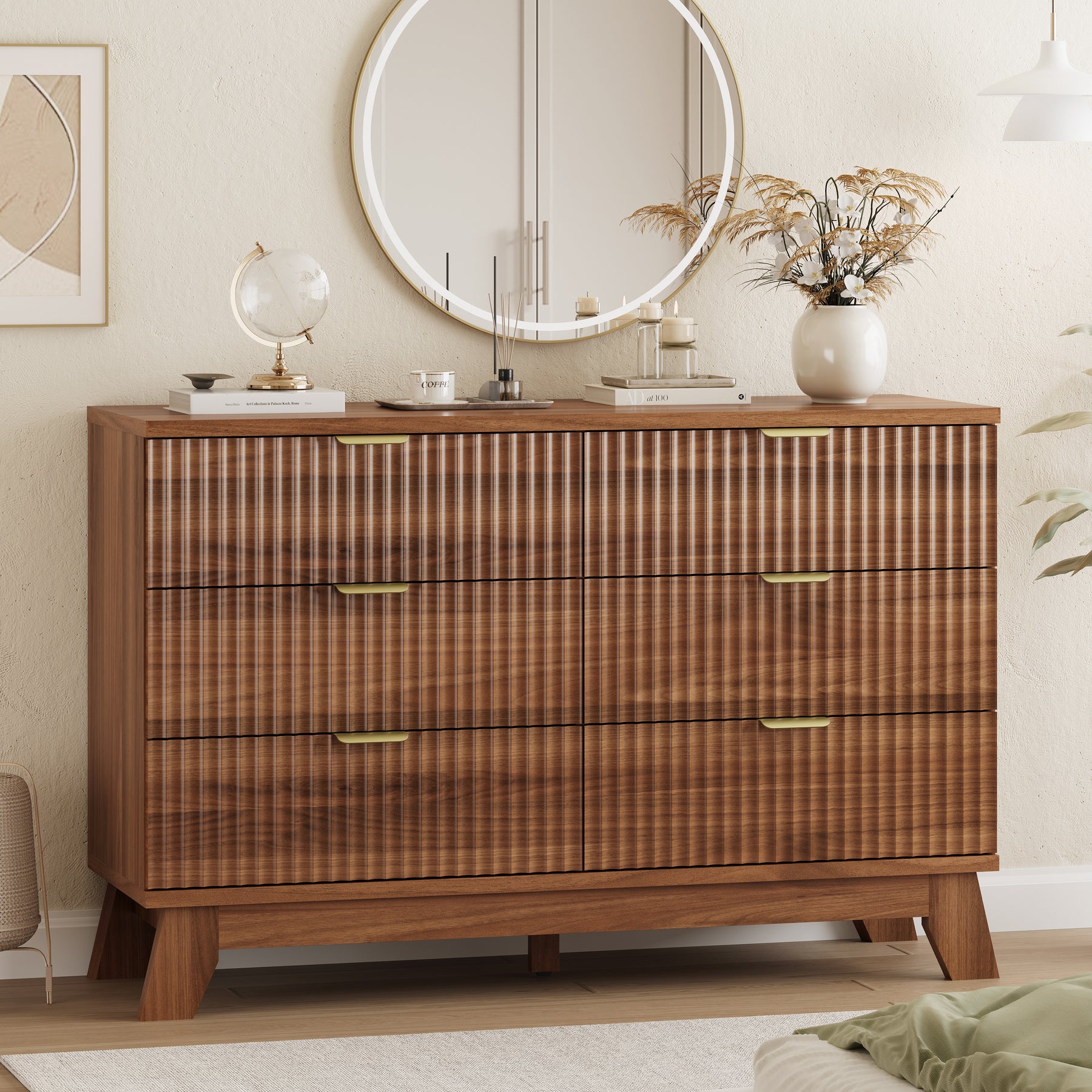 Linear Fluted 6-Drawer Wide Dresser