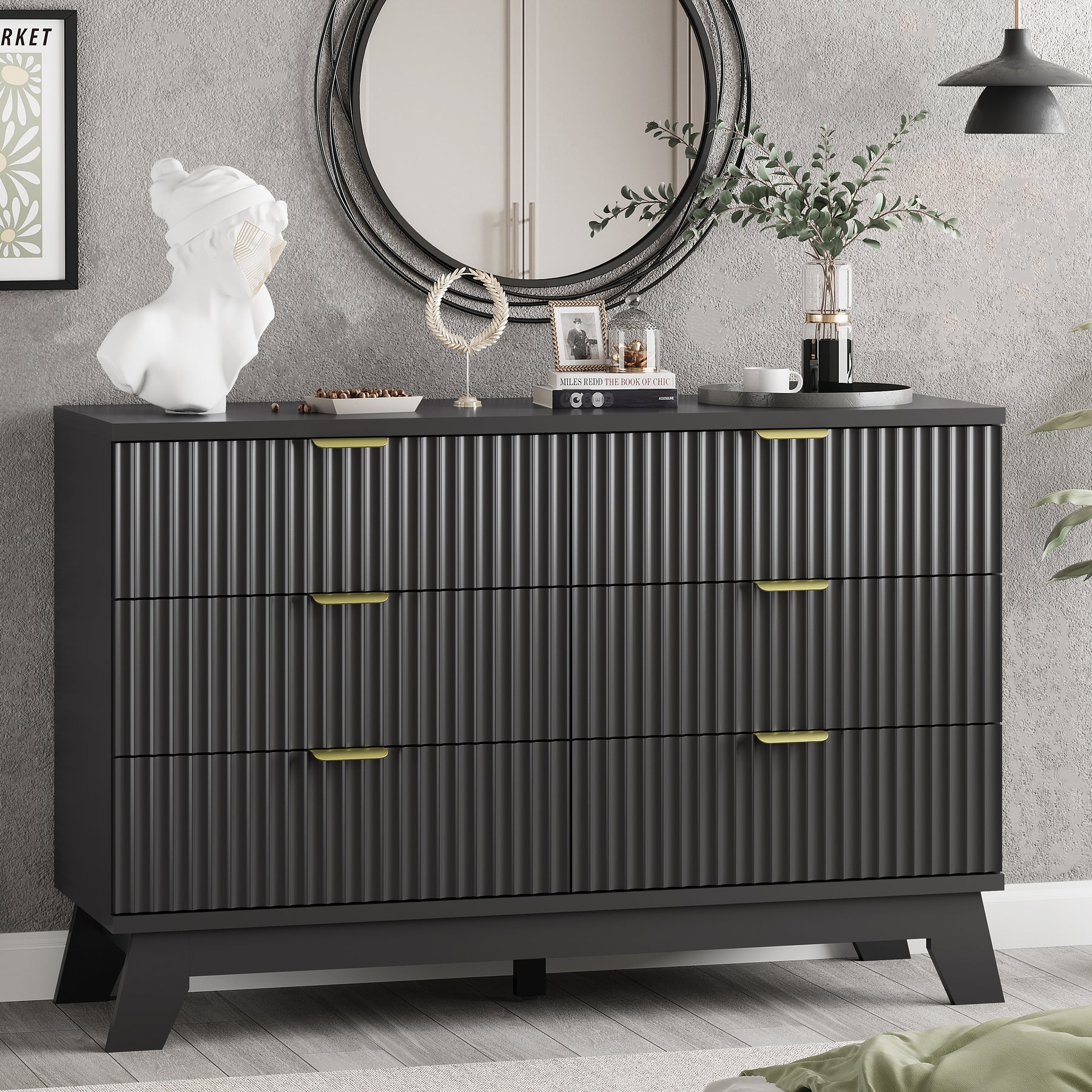 Linear Fluted 6-Drawer Wide Dresser