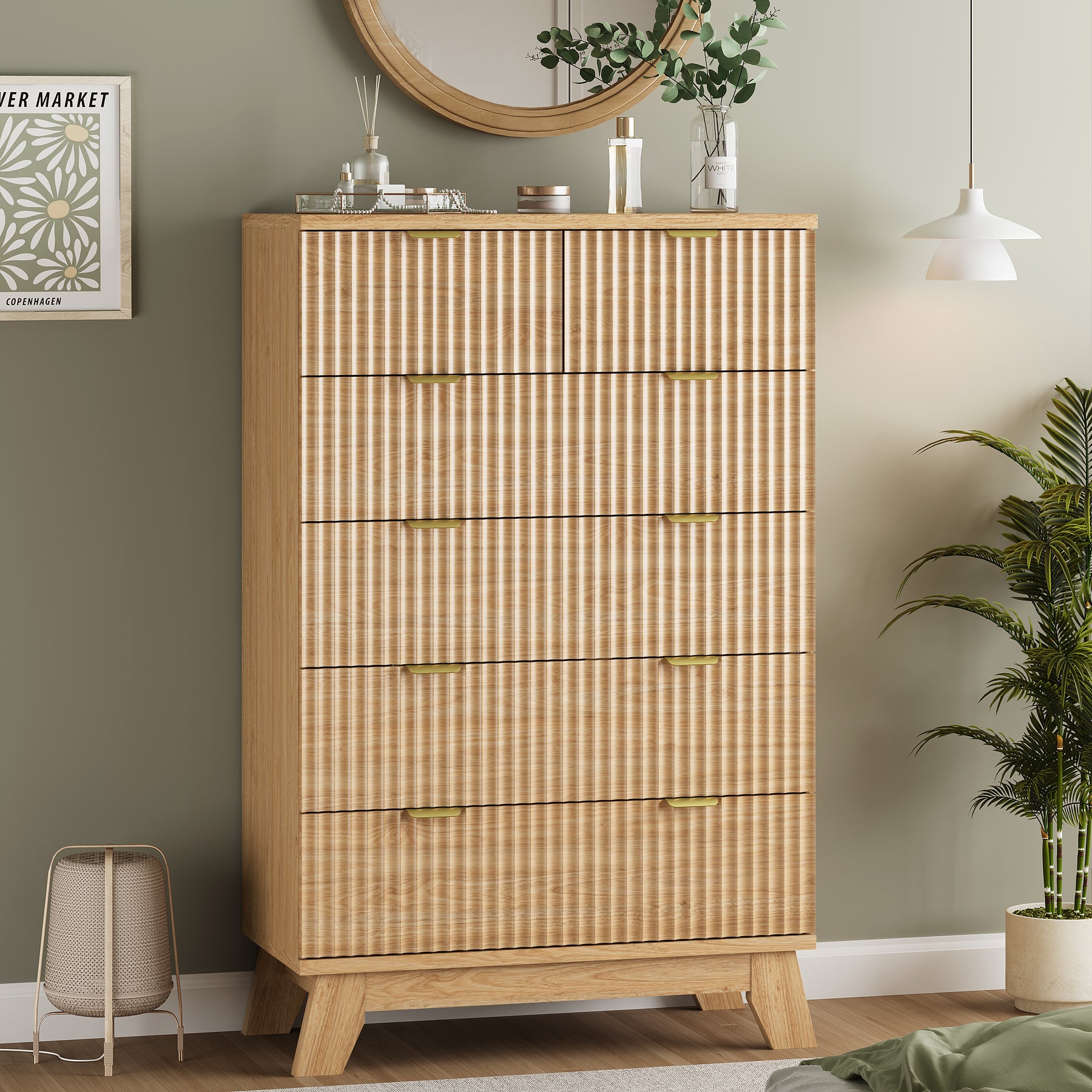 Linear Fluted Tall 6-Drawer Chest