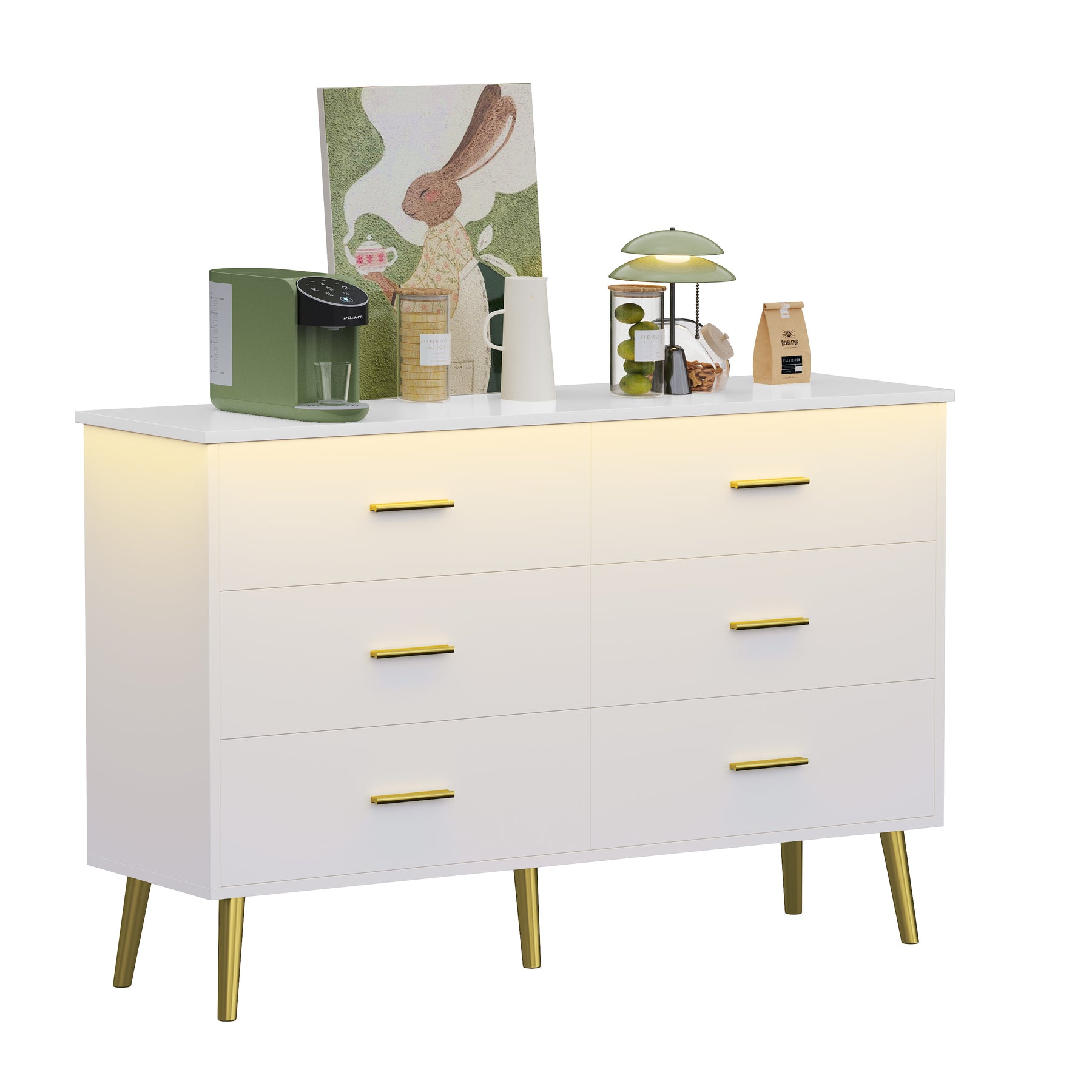 Anymple 6-Dresser with LED Lights, Modern Large Capacity Storage Cabinet, Living Room, Hallway