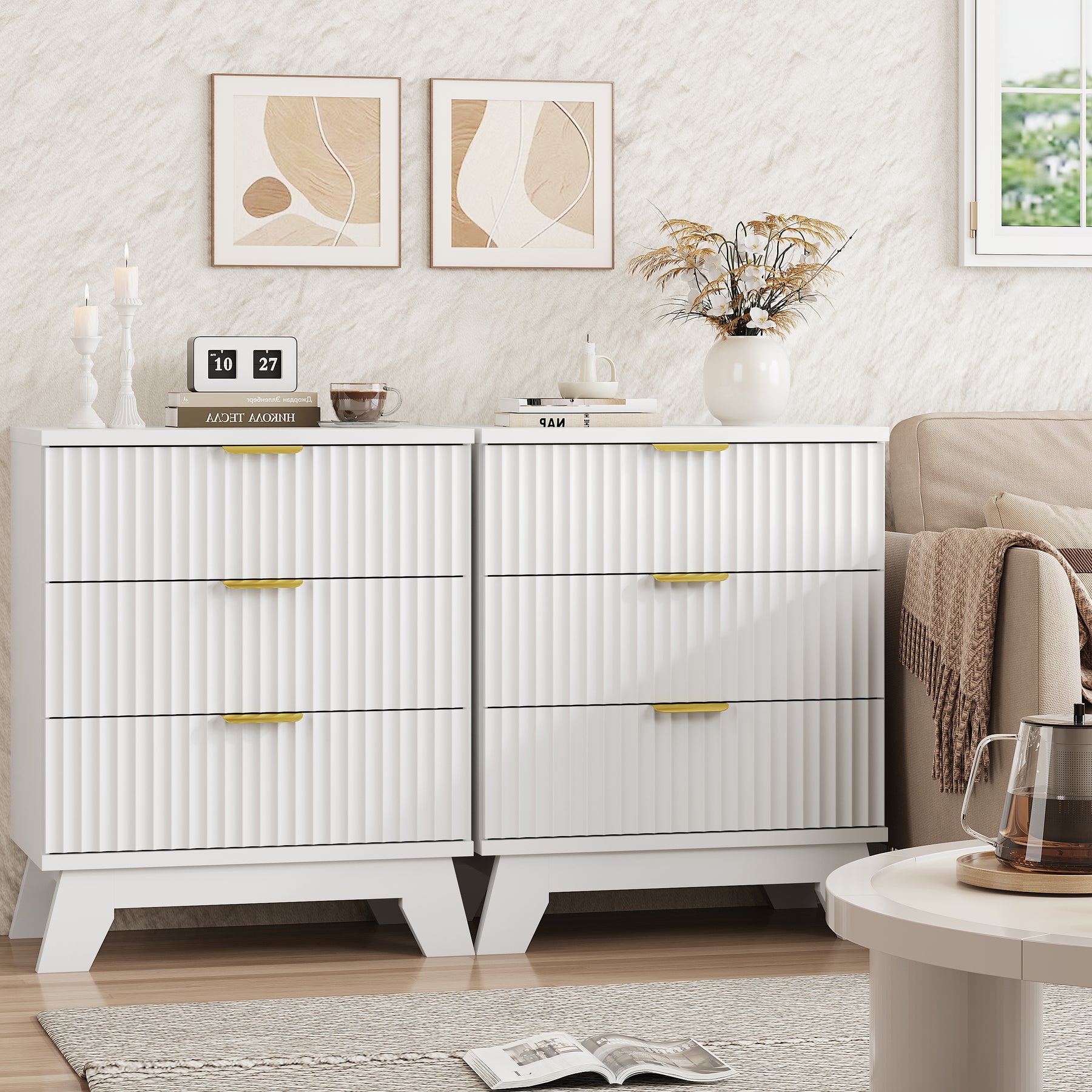 Linear Fluted 3-Drawer Nightstand