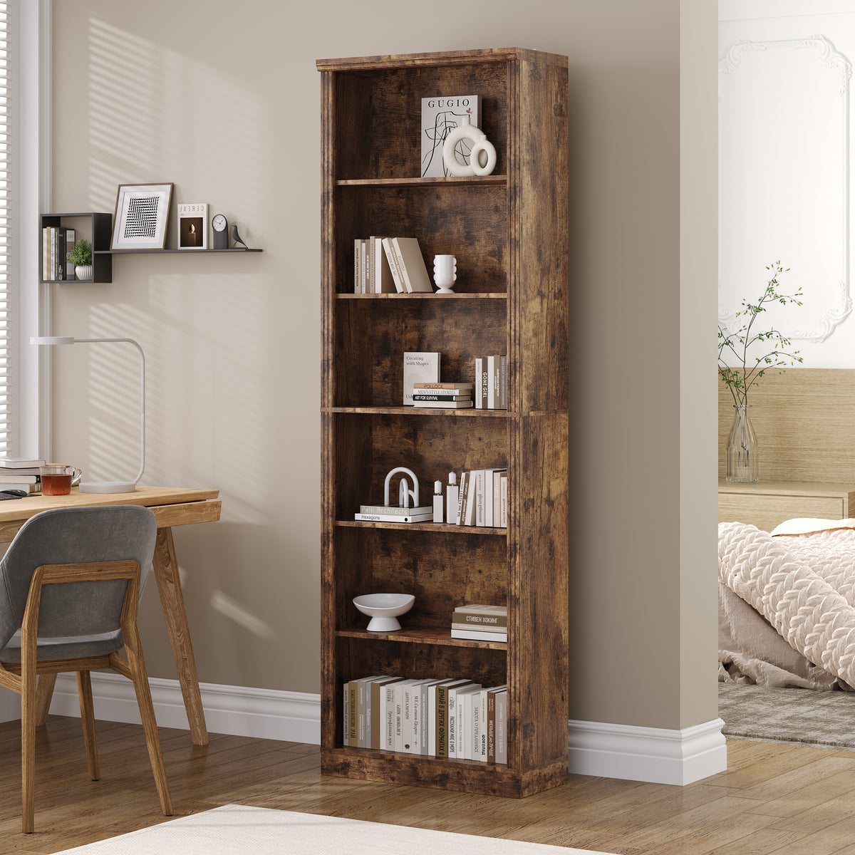 Tall Bookshelf, 6-Tier Bookcase