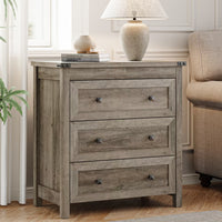 Farmhouse Nightstand with 3 Drawers – Wood Bedside Table