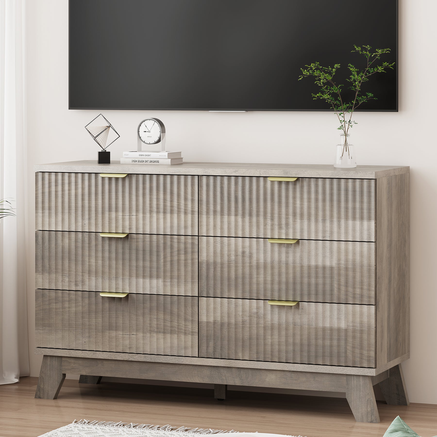 Linear Fluted 6-Drawer Wide Dresser