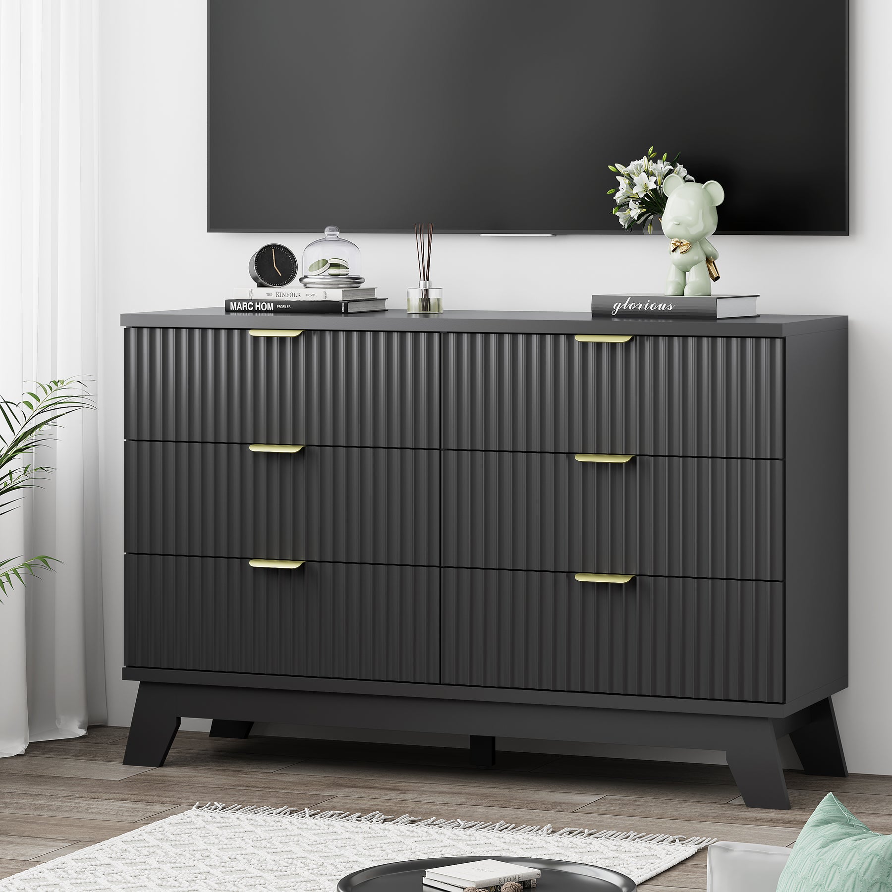 Linear Fluted 6-Drawer Wide Dresser