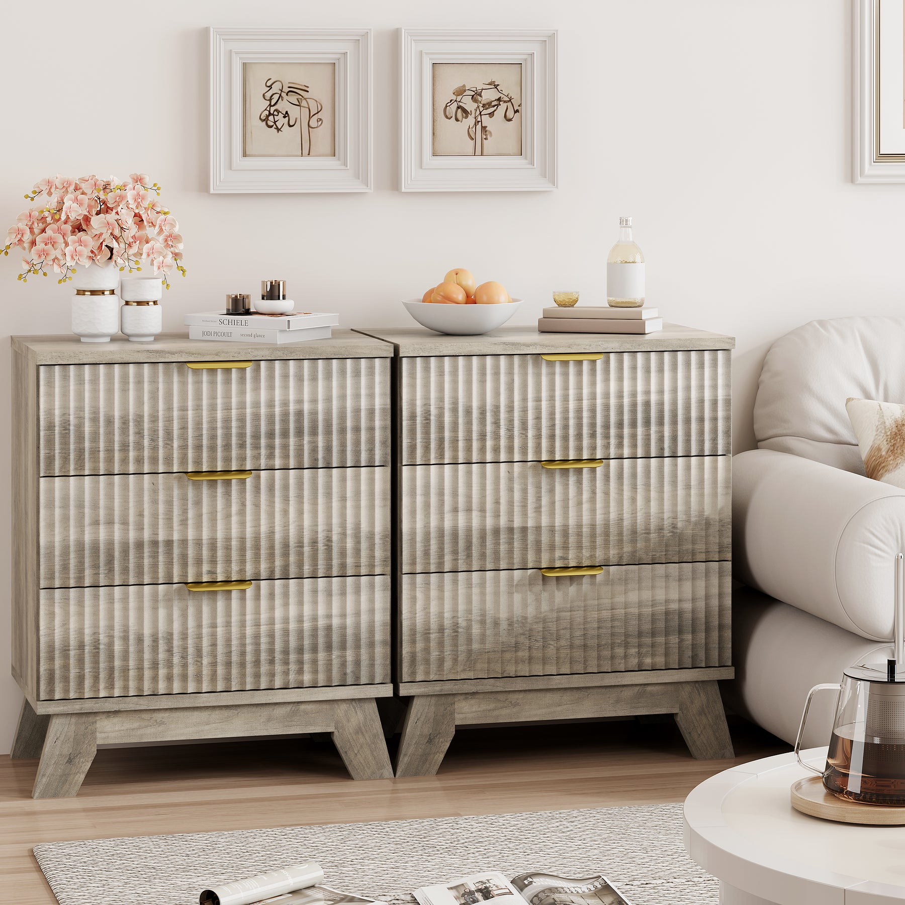 Linear Fluted 3-Drawer Nightstand