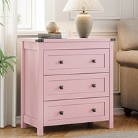 Farmhouse Nightstand with 3 Drawers – Wood Bedside Table