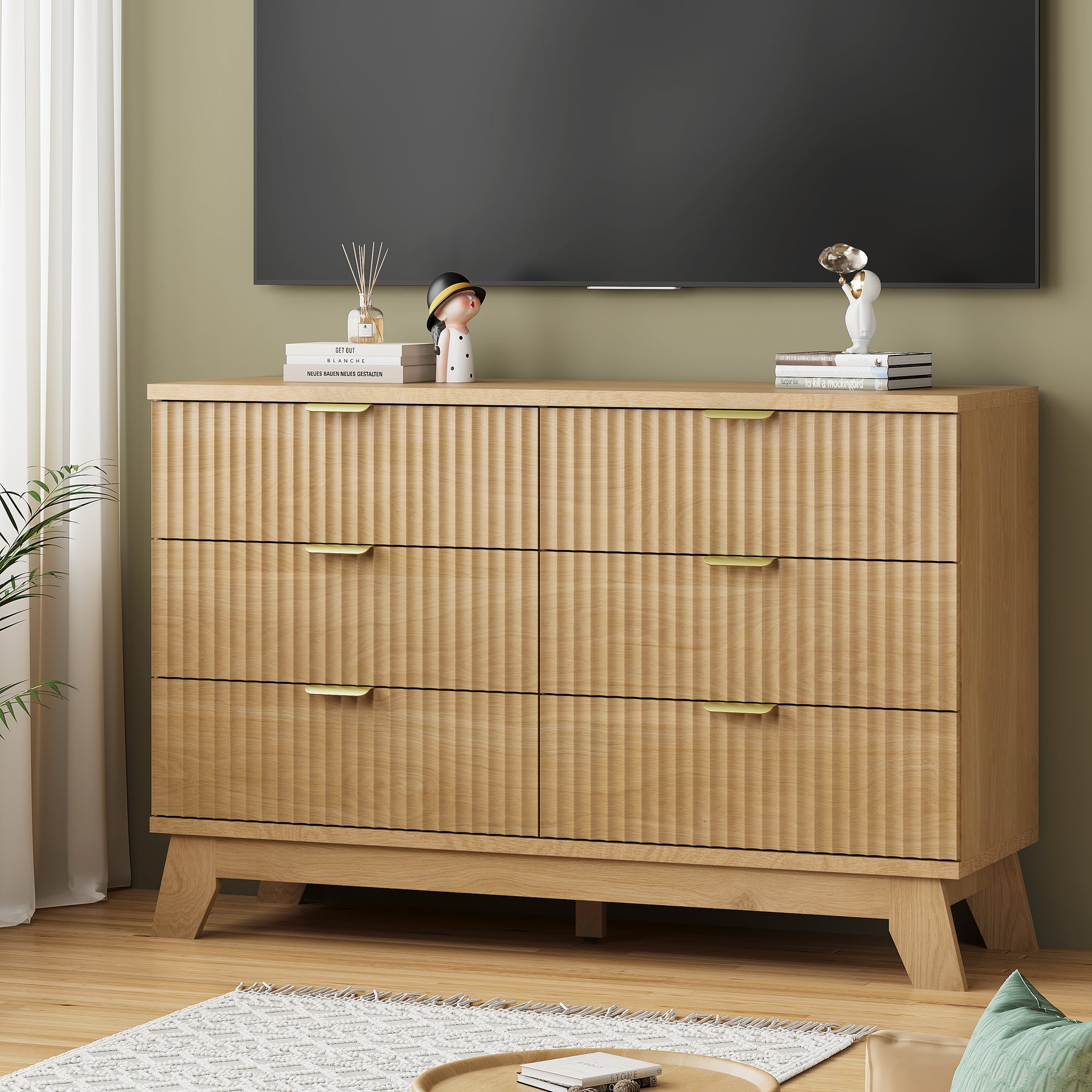 Linear Fluted 6-Drawer Wide Dresser