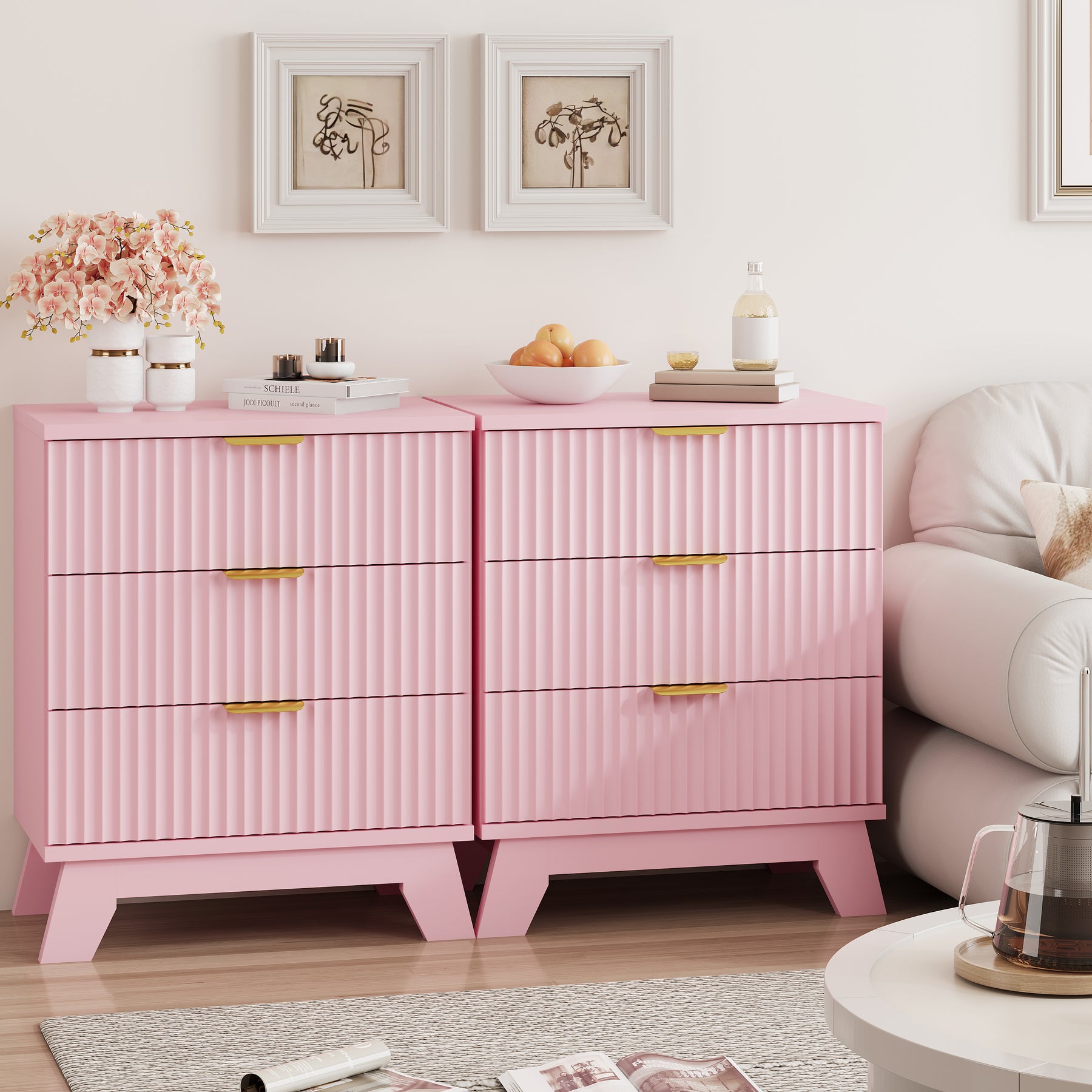 Linear Fluted 3-Drawer Nightstand