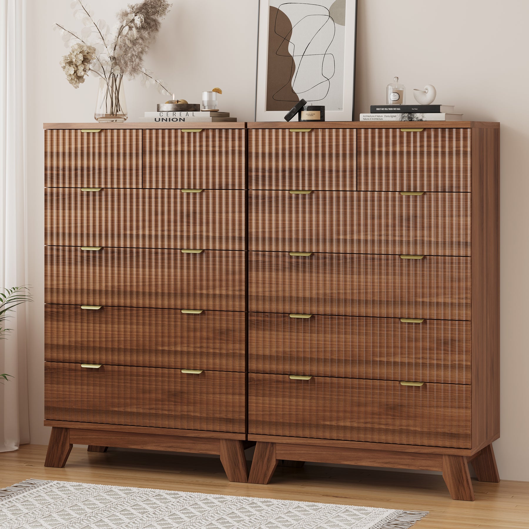Linear Fluted Tall 6-Drawer Chest