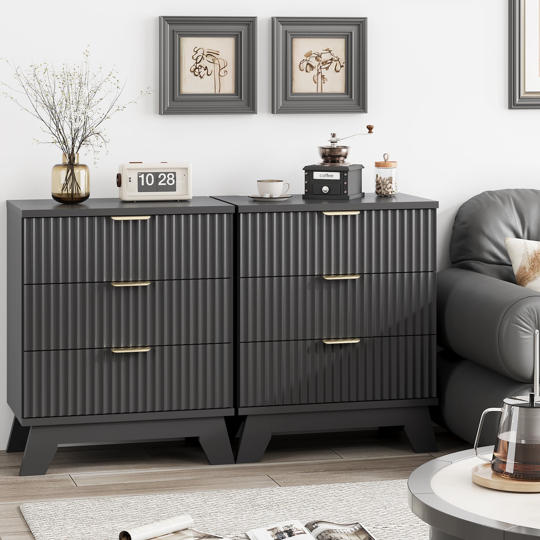 Linear Fluted 3-Drawer Nightstand