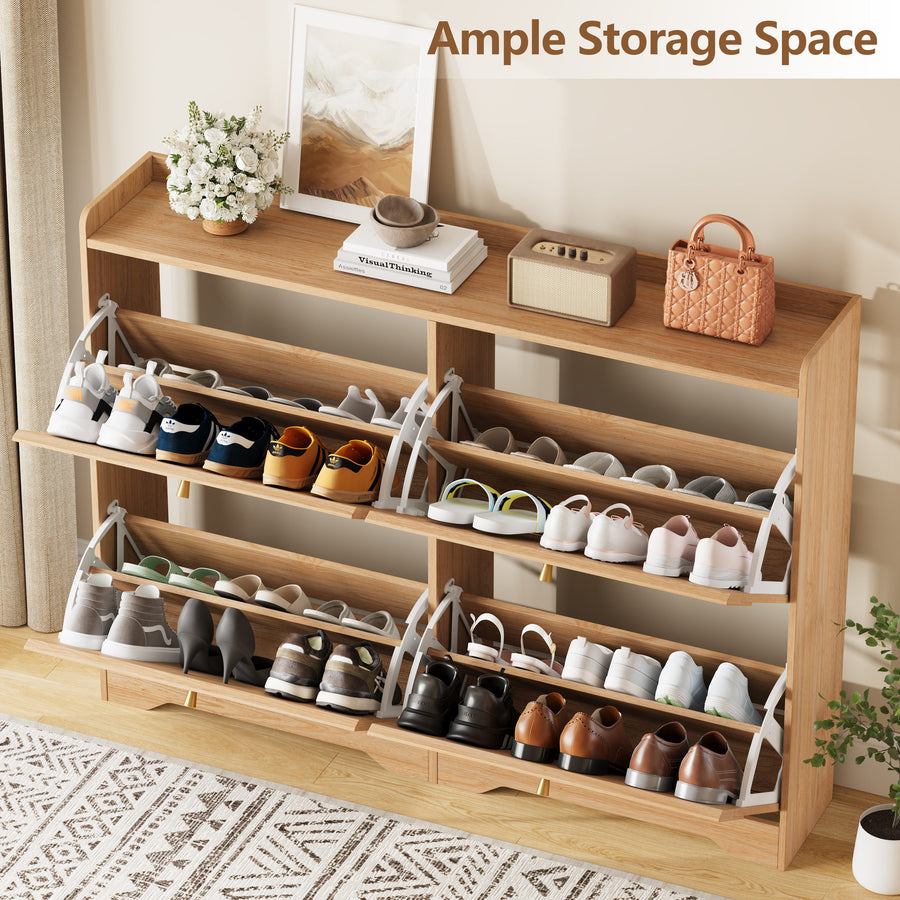 Wave-Edge Fluted Shoe Cabinet with 4 Flip Drawers