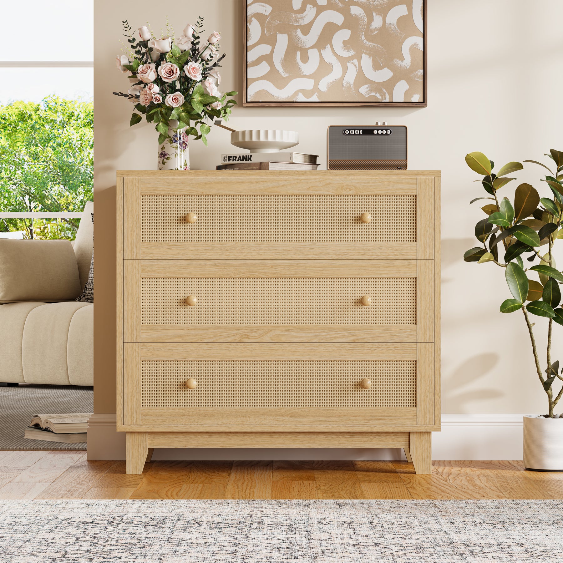 Caneva 29.5" Wide Large Rattan Nightstands with 2 Drawers