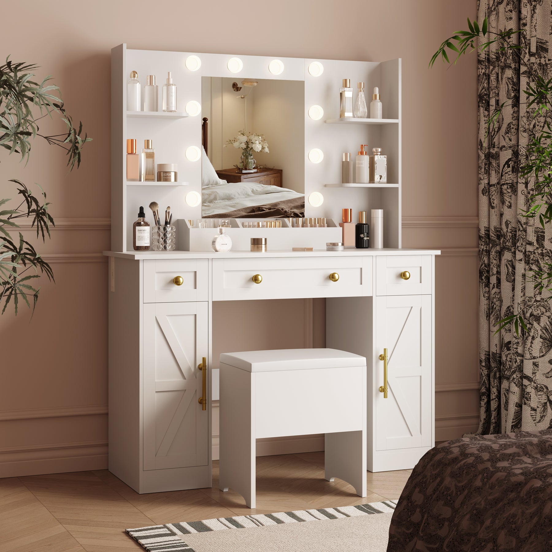 Anymaple Vanity Desk with Mirror & Lights