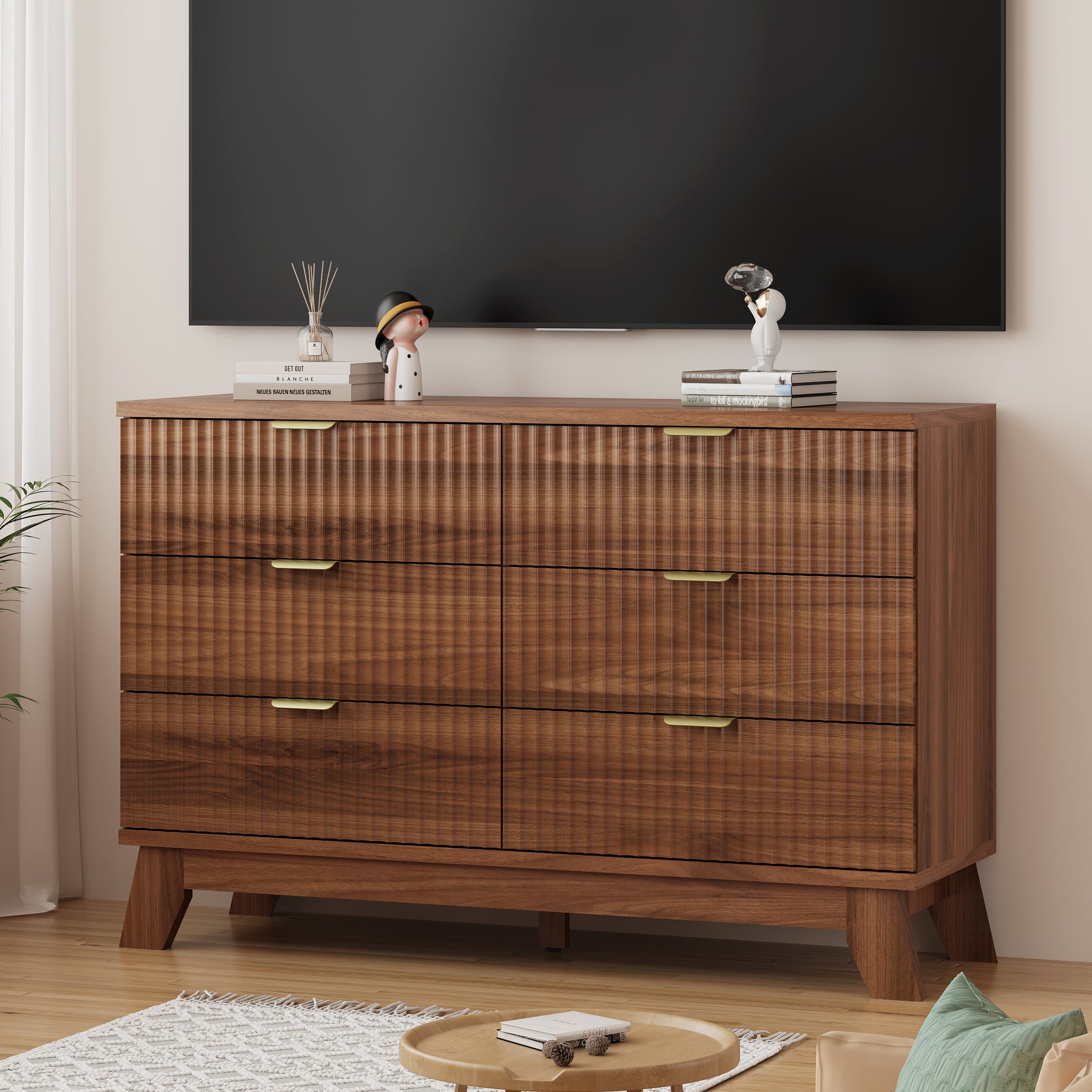 Linear Fluted 6-Drawer Wide Dresser