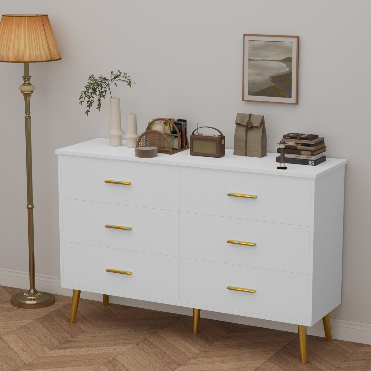 Anymple 6-Dresser with LED Lights, Modern Large Capacity Storage Cabinet, Living Room, Hallway