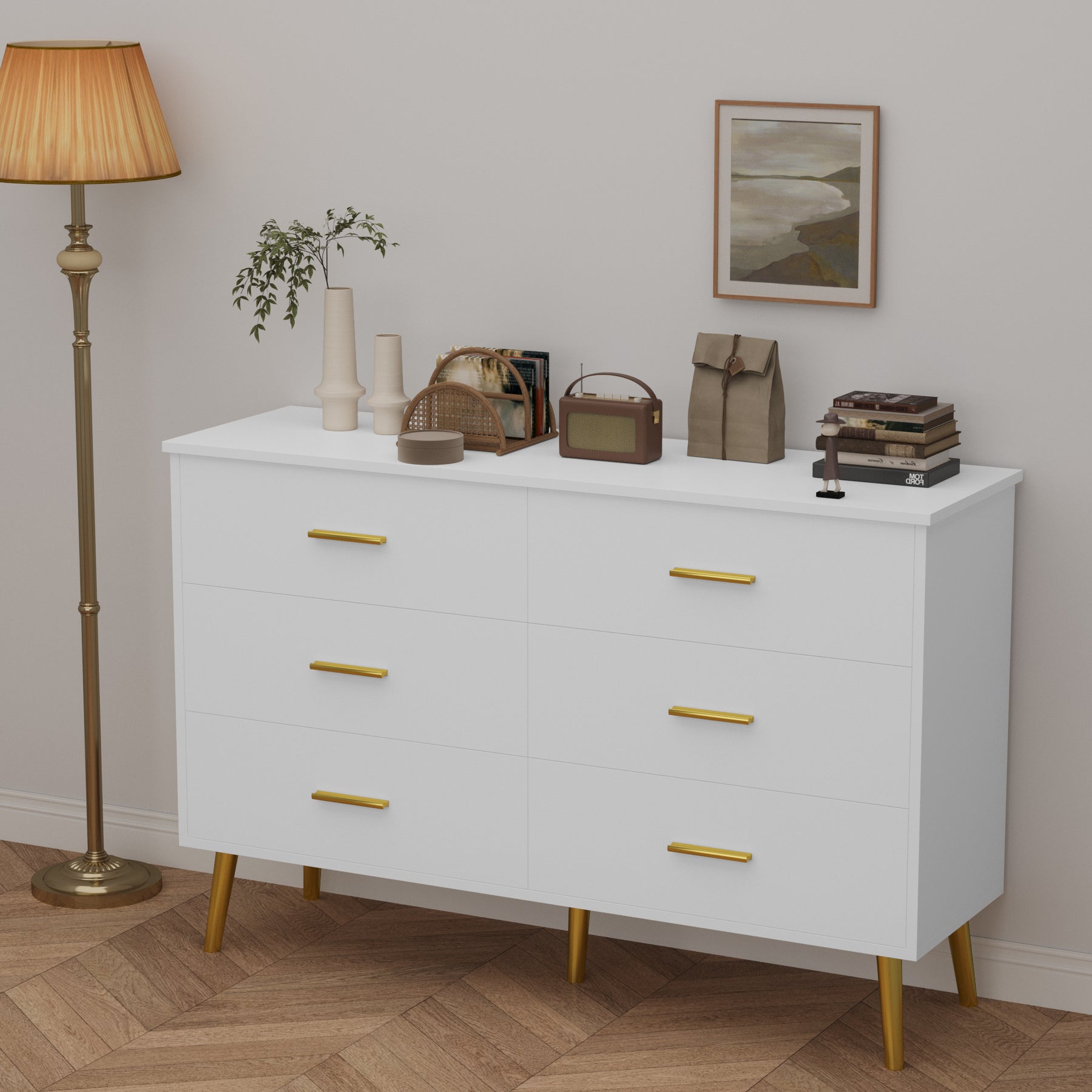 Anymple 6-Dresser with LED Lights, Modern Large Capacity Storage Cabinet, Living Room, Hallway