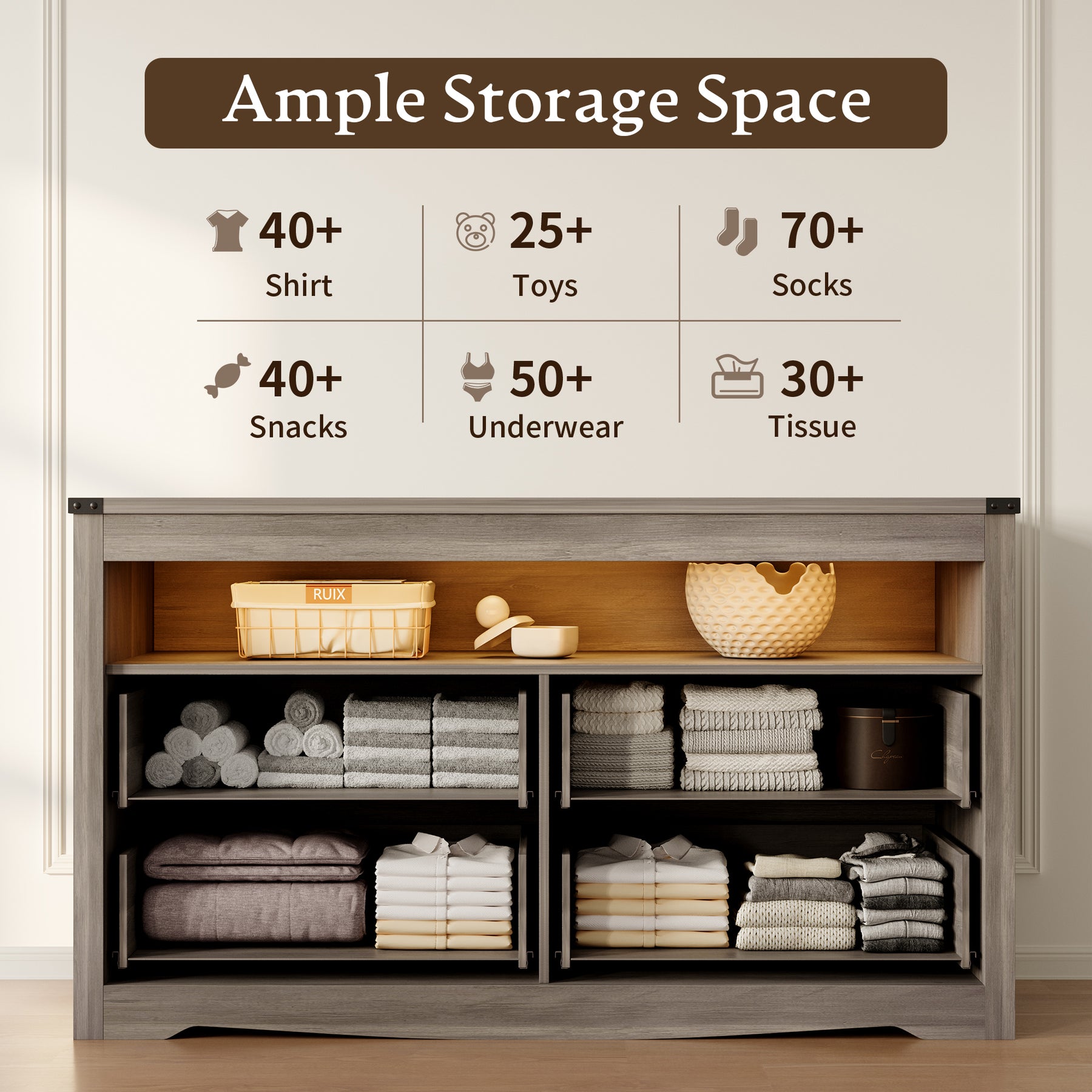 Liora 47" Four-Drawer Dresser with LED Shelf