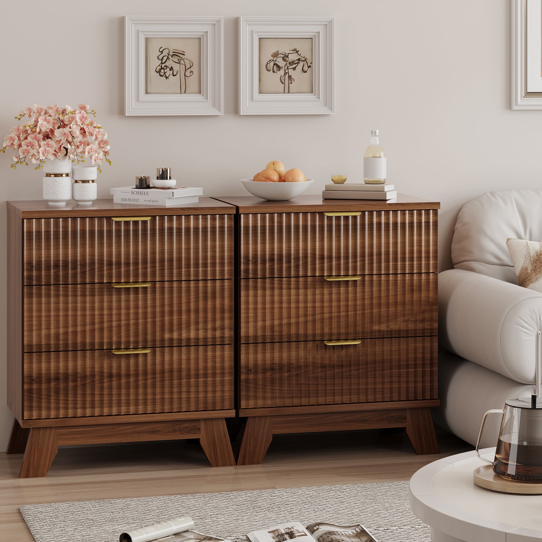 Linear Fluted 3-Drawer Nightstand