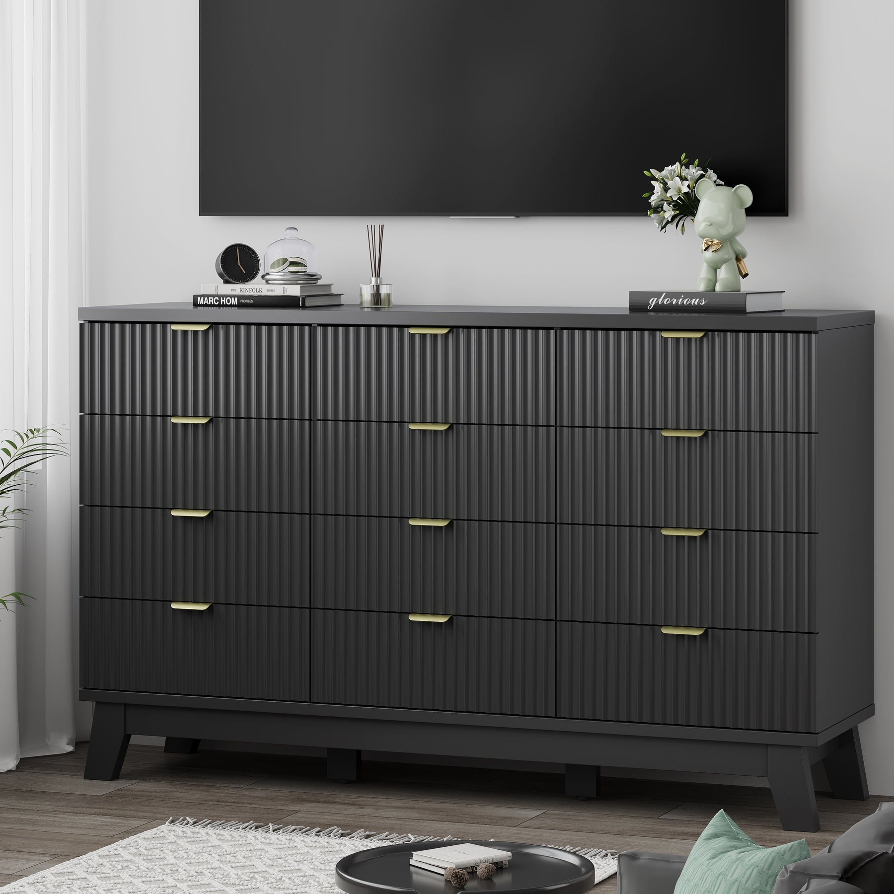 Linear Fluted 12-Drawer Storage Dresser