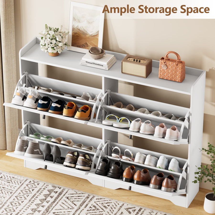Wave-Edge Fluted Shoe Cabinet with 4 Flip Drawers