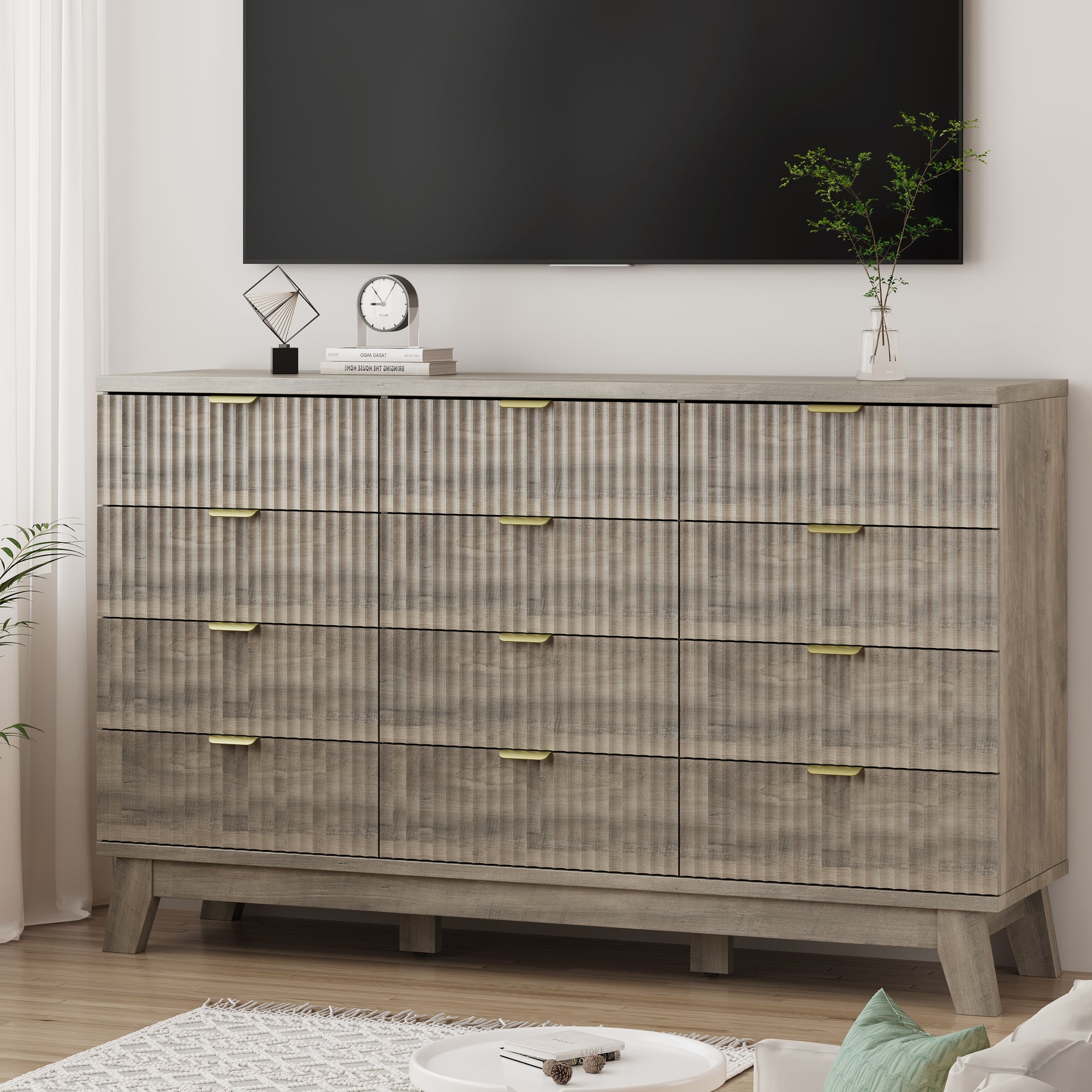 Linear Fluted 12-Drawer Storage Dresser