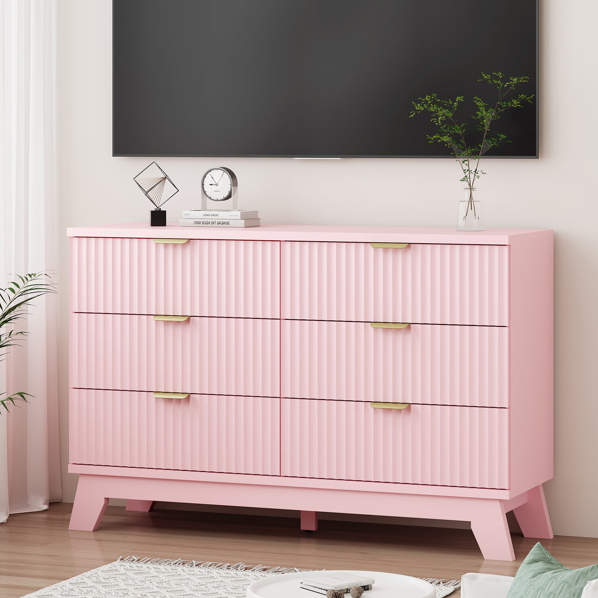 Linear Fluted 6-Drawer Wide Dresser