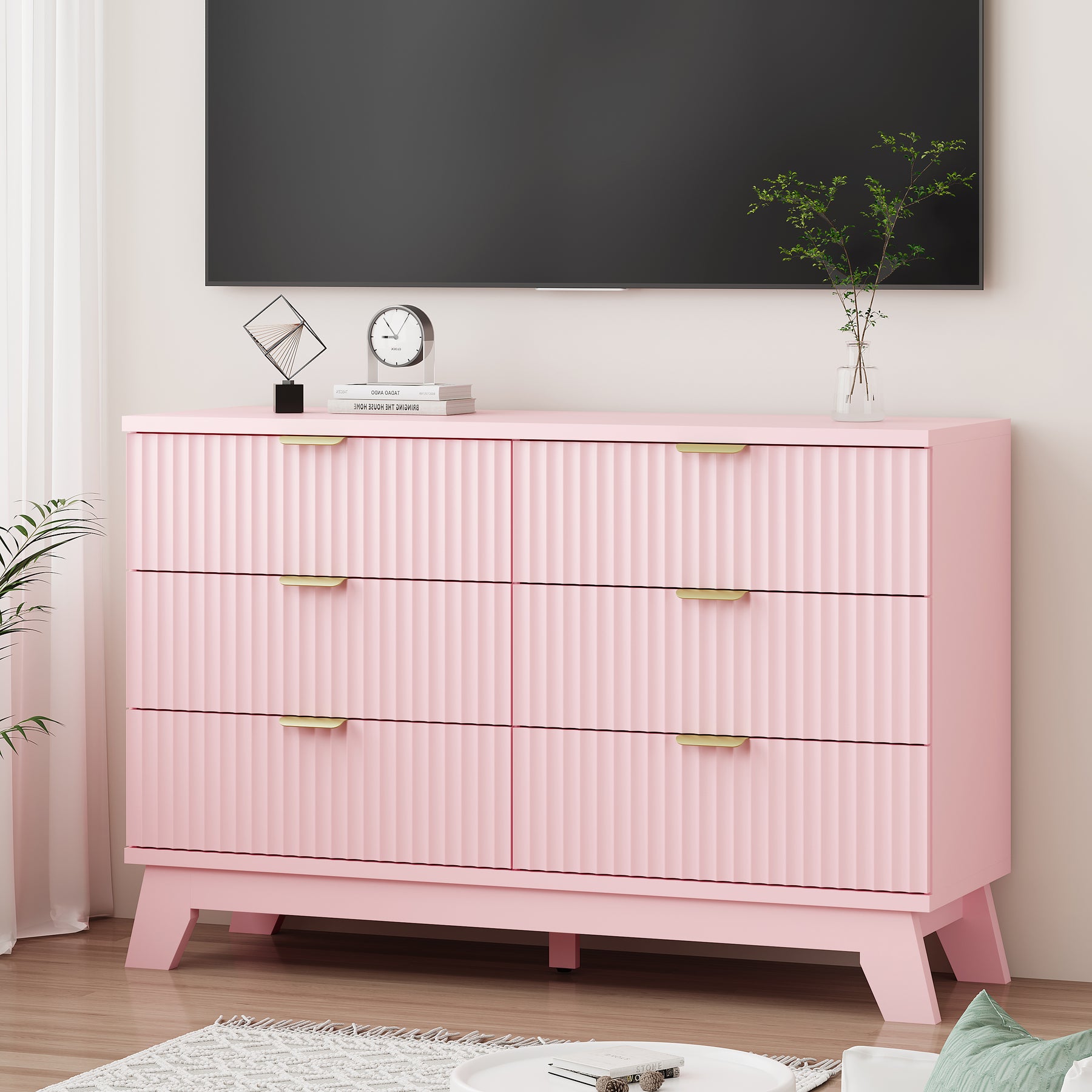 Linear Fluted 6-Drawer Wide Dresser