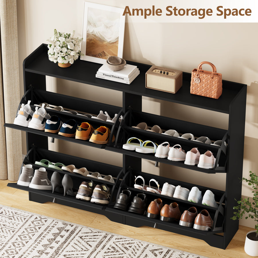 Wave-Edge Fluted Shoe Cabinet with 4 Flip Drawers