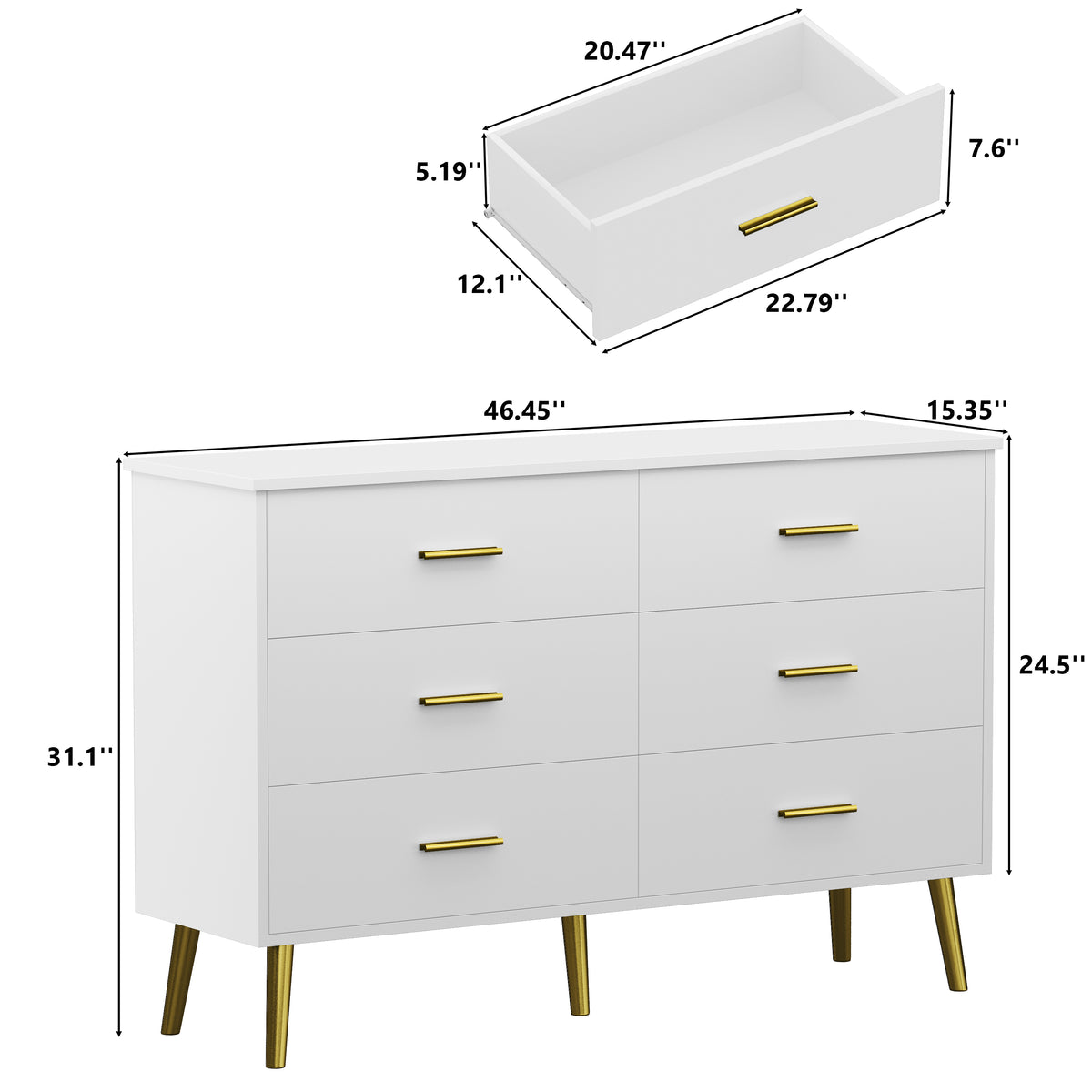 Anymple 6-Dresser with LED Lights, Modern Large Capacity Storage Cabinet, Living Room, Hallway