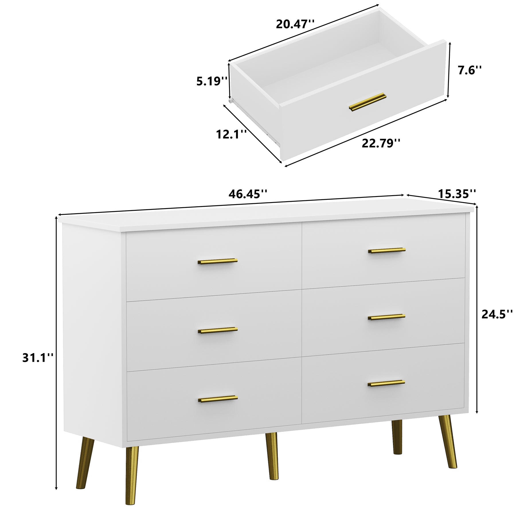 Anymple 6-Dresser with LED Lights, Modern Large Capacity Storage Cabinet, Living Room, Hallway